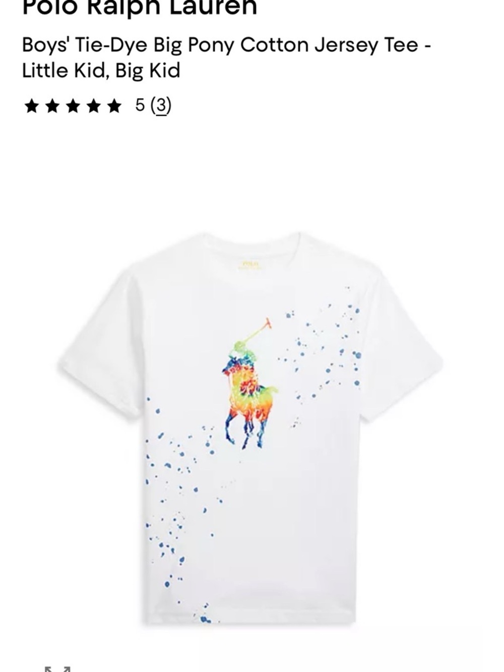 Polo by Ralph Lauren White Tee with Multicolor Tie-Dye Big Pony